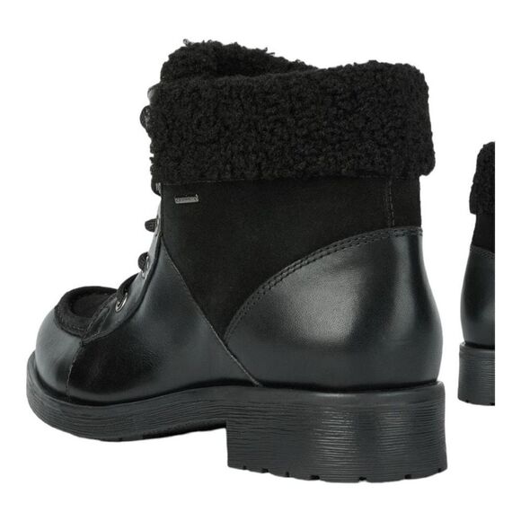 Geox Rawelle ABX faux shearling trim waterproof boots black leather sz 8/38 NWB - Picture 2 of 11